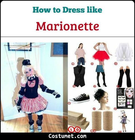 Diy Marionette Costume, Marionette Costume Diy, Diy Doll Costume For Women, Marionette Puppet Costume, Marionette Doll Costume, Puppet Halloween Costume, Marinette Doll, Marionette Costume, Marionette Doll