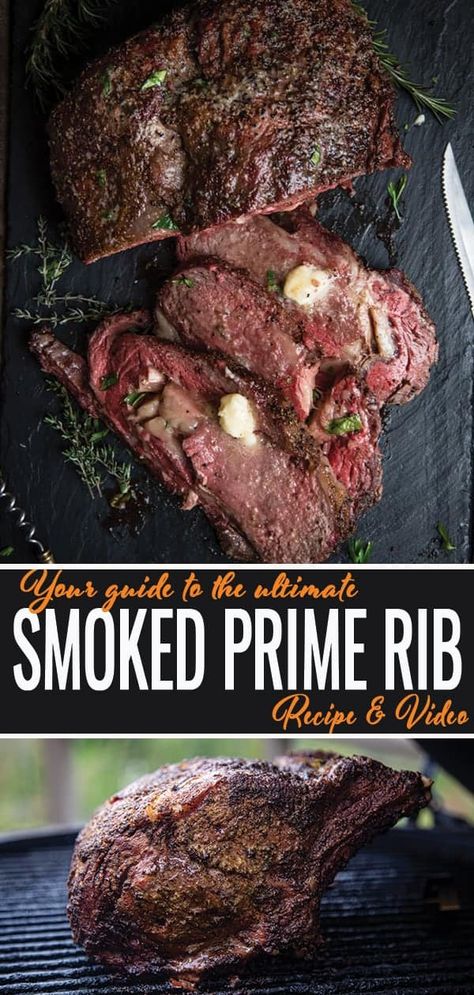 Prime Rib Roast Smoker Recipe, Smoked Prime Rib Pellet Smoker, Smoked Rib Roast, Smoker Meals, Smoked Prime Rib Recipe, Butter Compound, Grilled Prime Rib, Smoked Prime Rib Roast, Slow Roasted Prime Rib