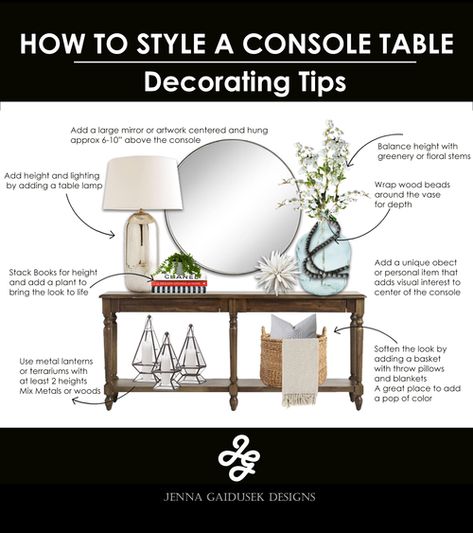 Console Table With Lantern, Sofa Table With Mirror Above, Console Table With Mirror Living Rooms, Mirror Height Above Console, Console Table Two Lamps, Entryway Table Pictures, What To Put On Entryway Table, How To Style An Entry Way Table, Upstairs Hallway Table Decor