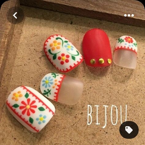 Mexican Inspired Nail Art, Mexico Inspired Nails, Mexican Inspired Nails, Pastel Nails Ideas, Fiesta Nails, Nail Art 2023, Mexican Nails, Nail Winter, Nail Design Glitter