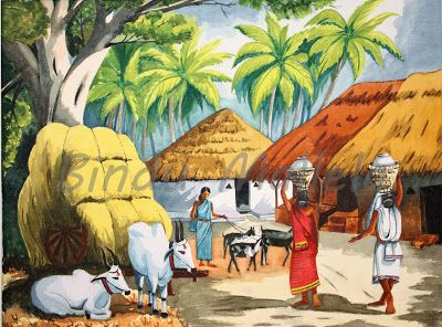 crazy for colors!: Indian village in water color Village Scene Drawing, Farmer Painting, Village Drawing, Village Painting, Drawing Scenery, Composition Painting, India Painting, Scene Drawing, Composition Art