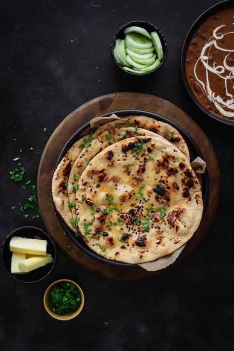 Garlic Butter Naan is an utterly delicious flat bread flavoured with garlic and other seasonings. This is an absolutely easy recipe of garlic butter that requires no oven/tandoor. A perfect No yeast garlic butter naan recipe you will ever need. serve this naan with any favourite curry of your choice. #naan #flatbread #garlic #butter Butter Naan Recipe, Garlic Naan Recipe, Indian Food Photography, Tandoor Oven, Curcumin Supplement, Garlic Naan, Naan Recipe, Pani Puri, Fried Fish Recipes