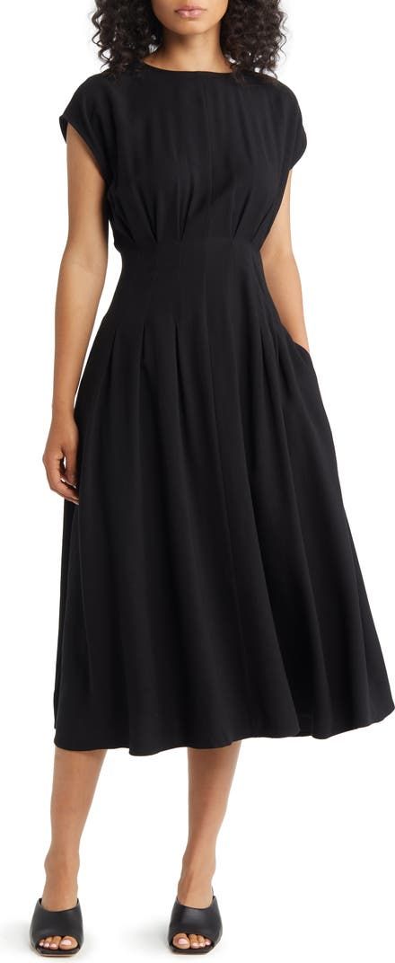 Nordstrom Pleated A-Line Dress | Nordstrom Missy Dresses, Heavy Dresses, Day To Night Dresses, Maggy London, Midi Short Sleeve Dress, Pleated Midi Dress, Ladies Of London, Curve Dresses, Jewel Neck