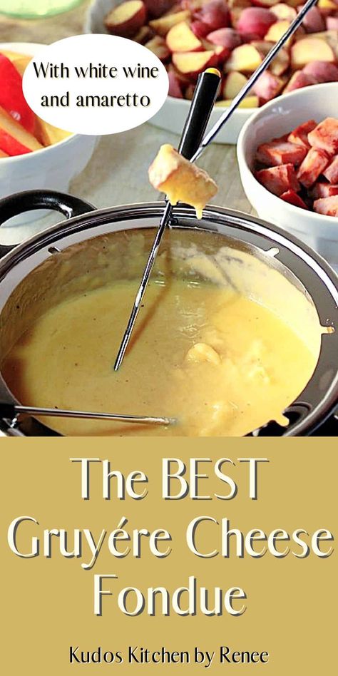 Swiss Fondue Recipe Gruyere Cheese, White Wine Fondue Recipes, White Wine Cheese Fondue, Appetizer Fondue Recipes, Cheese Fondue With Wine, Gruyere Fondue Recipes, Fondue Cheese Recipe Easy, Cheese Fondue Recipe Easy Non Alcoholic, Best Cheese Fondue Recipe