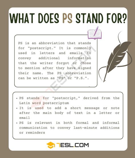 PS Meaning: What Does "PS" Stand for? British And American English, S Meaning, Homeschool Schedule, Informational Writing, Short Messages, What Is Meant, Latin Words, Improve Communication, Business Communication