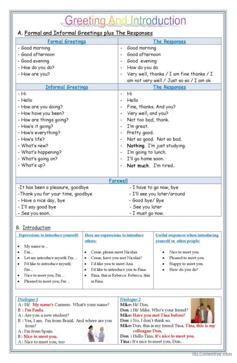 this file contains some expressions to greet someone. There are two kinds of greeting, those are formal greeting and informal greeting. Not only the expression to greet someone, the file also contains of the way to introduce ourselves and introduce other. Articles Activities, English Lesson Plans, Teaching Geography, English For Beginners, Esl Lesson Plans, High School Survival, Learning English For Kids, Esl Lessons, Conversational English