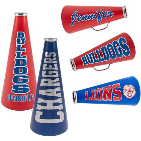 13" Cheerleading Megaphone | Perfect Imprints Megaphone Designs, Cheer Gifts Diy, Cheerleading Megaphones, Cheer Music, Custom Promotional Items, Cheerleading Cheers, Cheer Megaphone, Rock Star Party, Birthday Cheers