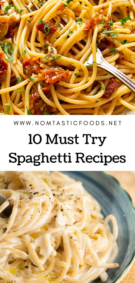 Unsure what to cook up for dinner? Check out our latest recipe roundup for 10 spaghetti dishes that will satisfy even the pickiest of eaters.    #pasta #pastarecipe #pastadishes #noodles #noodledishes #noodlerecipe #italianfood #spaghetti #spaghettirecipes Recipes With Spaghetti Noodles, Spaghetti Sides Dishes, Noddle Recipes, Spaghetti Dishes, Delicious Spaghetti, Spaghetti Recipes Easy, Best Spaghetti, Pasta Noodle Recipe, Spaghetti Dinner