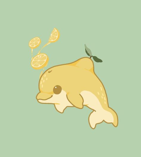 Dolphin Illustration, Cute Dolphins, Lemon Drawing, Dolphin Drawing, Cats Art Drawing, Dolphin Art, Fruits Drawing, Aesthetic Yellow, Lemon Fruit