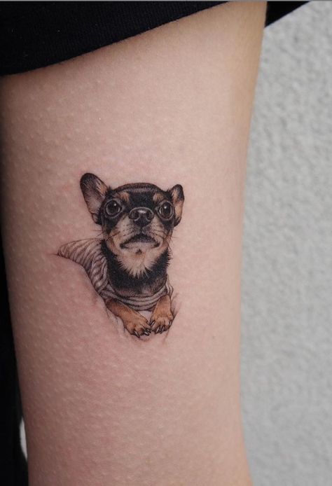 A women's lifestyle destination dedicated to style, entertainment, love, and living beautifully. Tatoo Dog, Animal Tattoo Designs, Chihuahua Tattoo, Pet Memorial Tattoo, Dog Portrait Tattoo, Dog Memorial Tattoos, Tatoo Inspiration, Ancient Tattoo, Cartoon Tattoos