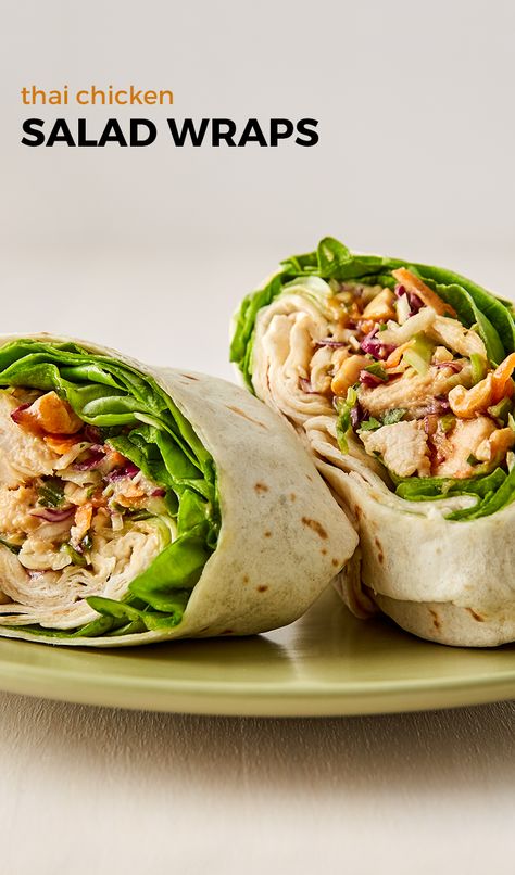 Greek Chicken Salad Sandwich, Salad Wrap, Thai Chicken Salad, Greek Chicken Salad, Chicken Salad Wrap, Salad Wraps, Thai Chicken, Chicken Wraps, Wrap Recipes