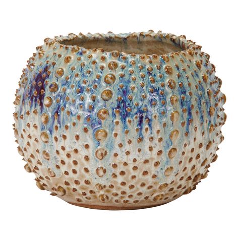 Urchin Vase Ivory & Blue – Palm Bungalow Sea Urchin Pottery, Pottery Lanterns, Textured Pottery, 3d Sculpture, Ceramic Heart, Favorite Flower, Beach Shop, Sculpture Painting, Sea Urchin