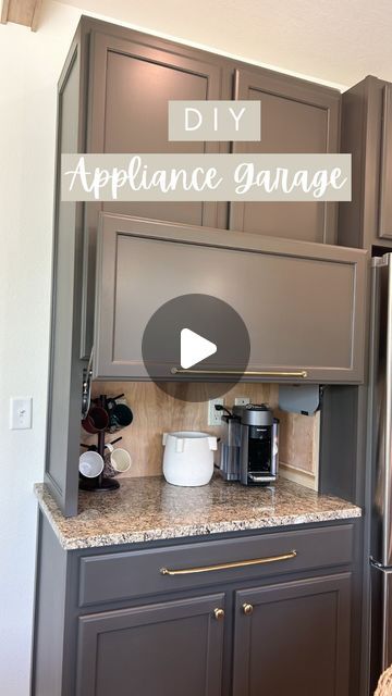 Paige Bower | Budget DIY + Custom Carpentry + Design on Instagram: "Our DIY appliance garage cabinet is done (aside from adding crown)!! 

This project was all about mixing existing with new…building a cabinet (something we’ve done many times) & door to match the rest of our kitchen (something that was a lot of trial and error).

We love trying new projects because they continue to help us learn & grow in our profession and it allows us to share it with all of you!

Have you thought of adding an appliance garage cabinet to your space?

#diyappliancegarage #appliancegarage #diycabinet #countercabinet #blumhinges" Appliance Garage Storage, Microwave Bottom Cabinet, Instant Pot Storage Cabinet, Appliance Garage Hardware, Recessed Appliance Garage, Kitchen Cabinets That Hide Appliances, Kitchen Hood Cabinet Ideas, Appliances Garage Kitchen, Diy Appliance Garage Cabinet