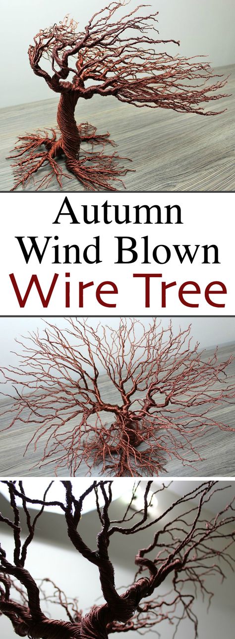 Autumn Wind Blow Copper Wire Tree #wireform #wire #sculpture How To Make Copper Wire Trees, Copper Wire Tree Diy, Copper Trees, Copper Wire Tree, Wire Tree Of Life, Copper Wire Crafts, Wire Bonsai, Copper Wire Art, Wire Tree Sculpture