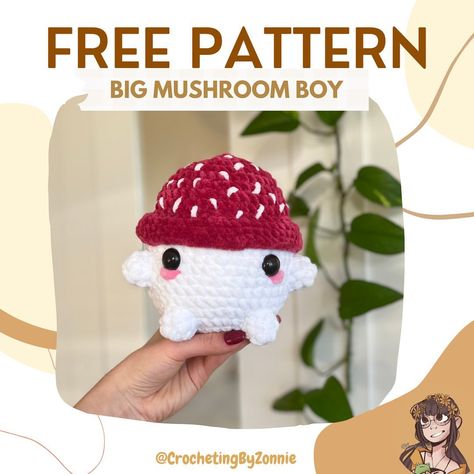 Mushroom Amigurumi, Big Mushroom, Boy Crochet Patterns, Easy Crochet Animals, Crochet Mushroom, Crochet Cat Pattern, Quick Crochet Patterns, Crochet Fun, Crochet Animals Free Patterns