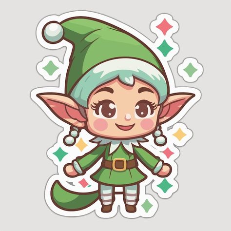 Elf Stickers, Christmas Template, Vw Art, Christmas Topper, Santa Elf, Template Christmas, Vector Christmas, Anatomy Poses, Santa's Elves