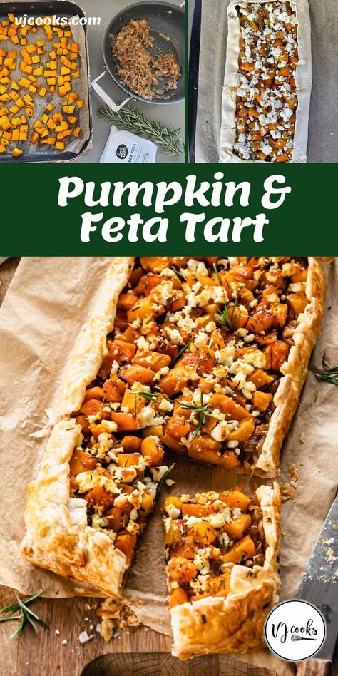 Savory Pumpkin Pie, Vegetable Tart Recipe, Vegetarian Pumpkin Recipes, Savoury Tart Recipes, Vegetarian Tart Recipes, Pumpkin Tarts Recipe, Pumpkin And Feta, Pumpkin Bake, Vegetarian Tart