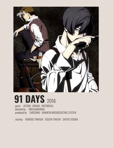 91 Days Anime, Anime Watchlist, Historical Anime, Anime Minimalist Poster, Anime To Watch, 91 Days, Japanese Animated Movies, Anime Suggestions, Anime List