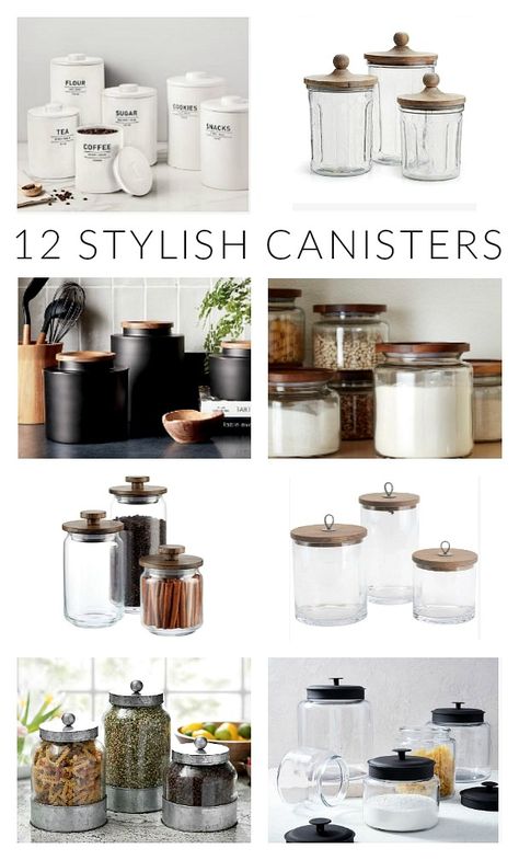 Cannister Ideas Kitchen Diy, Glass Canister Decor Ideas, White Canisters For Kitchen, Kitchen Canisters On Counter Display, Kitchen Jars Decor Display, Kitchen Canisters On Counter, Cannister Ideas Kitchen, Kitchen Counter Canisters, Canister Decor