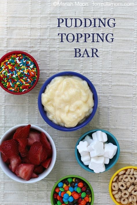 Easy Pudding Topping Bar #puddinglove Pudding Bar Ideas, Pudding Toppings, Pudding Bar, Easy Dessert Idea, Parfait Bar, Easy Pudding, Pudding Parfait, Easy Puddings, Pool Parties