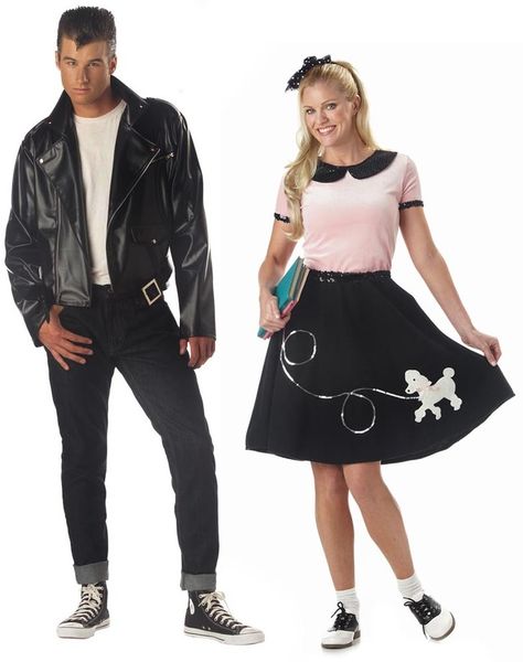 50s Costume Ideas, Grease Fashion, Poodle Skirt 50s, Sock Hop Outfits, 50s Couple, 50s Costume, Costume Ideas For Couples, Vintage Halloween Costume, Teddy Boys