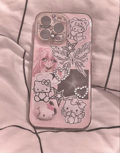 Pink Y2k Phone Case, Pink Phone Case Ideas, 2000s Phone Case, Y2k Iphone Case, Cute Aesthetic Keyboard Wallpaper, Kawaii Hellokitty, Diy Phone Cases Iphone, Pink 2000s, Aesthetic Keyboard