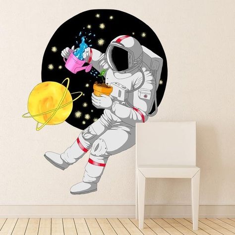 FULL COLOR DECAL Wall decals are one of the great decorative innovations of recent years. Decals are an easy way to decorate your space. You can bring more style to your home or business with our stickers! Wall Drawings, Diy Wand, Astronaut Space, Bedroom Murals, Wall Painting Decor, Color Wall, Soyut Sanat Tabloları, Wall Drawing, Wall Paint Designs