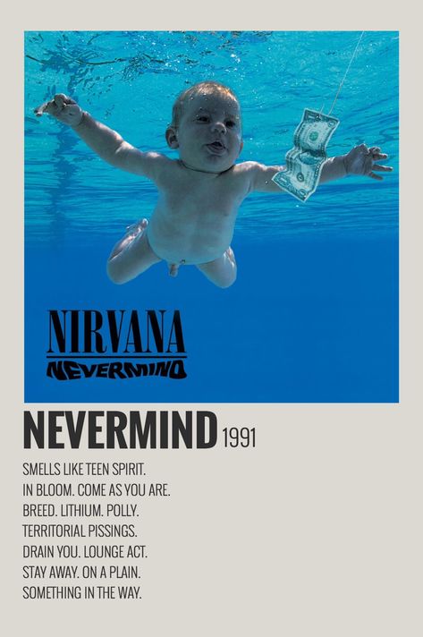 Nirvana Album Cover, Nirvana Album, Poster Musik, Nirvana Poster, Nirvana Nevermind, Minimalist Music, Music Poster Ideas, Vintage Music Posters, Something In The Way