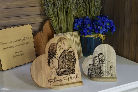 Heart Gift - Engraved Wood Photo - engraved photo on wood, custom wood photo, engraving on wood, wood portrait, family pets graduation Valentines Gift Bags, Valentine Gift For Wife, Country Wall Art, Valentine Gifts For Girlfriend, Wood Photo, Valentine Print, Photography Gifts, Photo Engraving, Boyfriend Anniversary Gifts