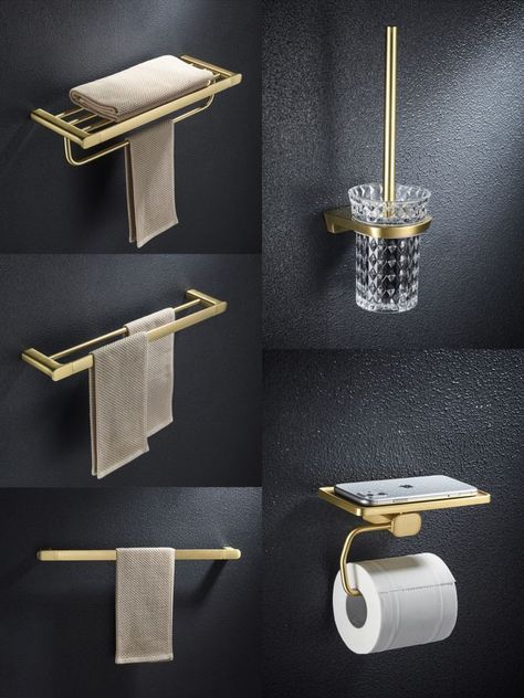 Stainless Steel Square Washroom Accessories Hotel Bath Hardware Accessories Set Farmhouse Bathroom Accessories, Bathroom Accesories, Stainless Steel Bathroom Accessories, Bath Towel Racks, Washroom Accessories, Gold Bathroom Decor, Gold Shower, Bathroom Accessories Set, Steel Bathroom