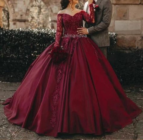 Maroon Ball Gowns, Grand Gowns, Burgundy Ball Gown, Red Bridal Gown, Burgundy Quinceanera Dresses, Prom Dresses Off The Shoulder, Ball Gown Prom Dresses, Gown Prom Dresses, Colored Wedding Dress