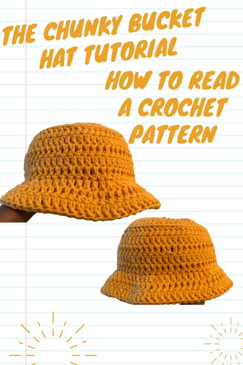 Easy youtube tutorial for a crochet chunky bucket hat that also teaches you how to read crochet patterns. Crochet Bucket Hat Bulky Yarn, How To Knit Bucket Hat, Basic Bucket Hat Crochet Pattern, Chunky Crochet Bucket Hat Pattern, Crocheting Bucket Hat, Crochet Hucket Hat, Beginner Crochet Bucket Hat, Crochet Chunky Hat Pattern Free, Chunky Bucket Hat Crochet Pattern Free