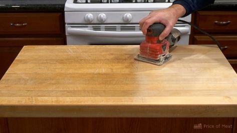 sander going over a butcher block countertop Makita Power Tools, Butcher Block Countertop, Butcher Block Oil, Butcher Block Top, Dewalt Tools, Cordless Power Tools, Milwaukee Tools, Butcher Block Countertops, Tool Shop