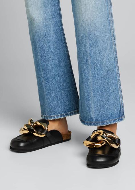 JW Anderson Chunky Napa Chain Slide Mules - Bergdorf Goodman Gucci Mules Outfit, Mules Outfit, Half Shoes, Black Mules, Ladies Bag, Fur Shoes, Buckle Shoes, Jw Anderson, Loafer Mules