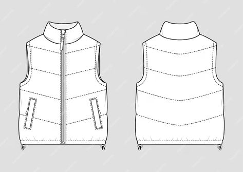 Premium Vector | Padded warm gilet. Puffer vest. Vector technical sketch. Mockup template. Vest Sketch, Clothes Mockup, Gilet Puffer, Technical Sketch, Clothing Templates, Graphic Shapes Design, Fashion Design Template, Hoodie Drawing, T Shirt Design Template