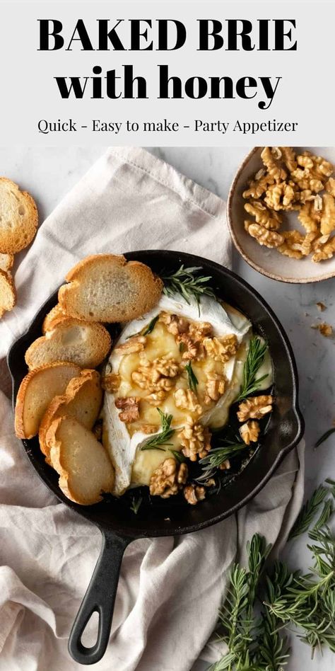 Baked Brie Honey Rosemary, Baked Brie Recipes With Dates, Baked Brie Apples Honey, Easter Brie Recipes, Easter Baked Brie, Brie Honey Walnut, Baked Brie Rosemary, Honey Brie Bake, Honey Walnut Brie