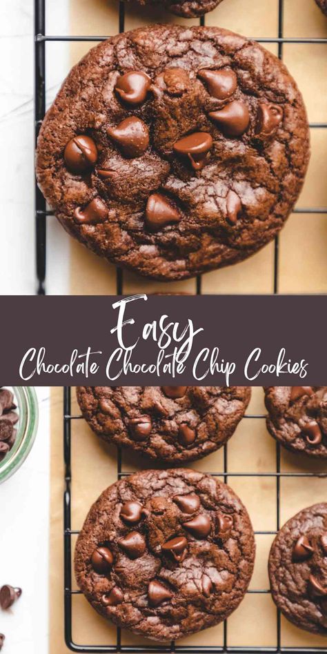 Recipe Chocolate Chip Cookies, Chocolate Chip Cookies Easy, Double Chocolate Chip Cookie Recipe, Chocolate Chocolate Chip Cookies, Best Chocolate Chip Cookies Recipe, Easy Chocolate Chip Cookies, Double Chocolate Chip Cookies, Cookies Easy, Choc Chip Cookies