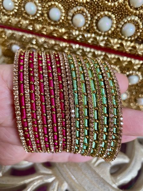 Aari Bangles, Silk Thread Bangles Design, Wedding Bangles, Bridal Jewelry Sets Brides, Thread Bangles Design, Bridal Chura, Colorful Bangles, Set Decoration, Indian Bangles