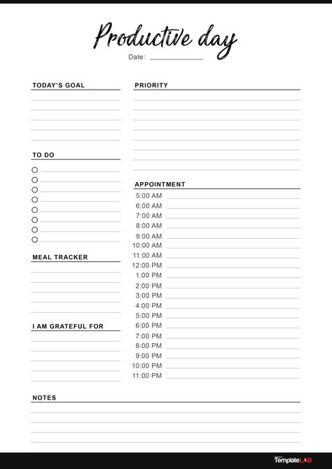 47 Printable Daily Planner Templates (FREE in Word/Excel/PDF) Template Study, Daily Planner Templates, Rutinitas Harian, Cer Nocturn, Day Planner Template, Daily Planner Sheets, Printable Grocery List, Daily Planner Printables Free, Free Daily Planner