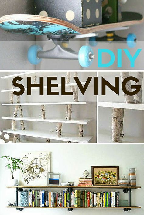 These creative DIY shelf alternatives will not only hold your stuff -- they'll hold the attention of everyone in the room. Check out these super-inventive shelf designs. Bookshelf Contact Paper, Unique Wall Shelves Creative, Wall Shelf Ideas Diy, Creative Shelf Design, Weird Shelves, Diy Display Shelves, Unique Shelving Ideas, Diy Shelving Ideas, Shelf Alternative