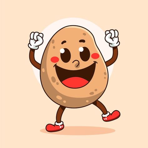 Free vector hand drawn potato cartoon il... | Free Vector #Freepik #freevector #potato-cartoon #cartoon-illustration #food-character #cartoon Potato Images Cartoon, Potato Picture Cartoon, Peanut Cartoon, Potato Cartoon, Potato Character, Drawing Fruits, Potato Drawing, Potato Art, Potato Picture