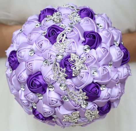 PRICES MAY VARY. Approximately, Diameter 9.4"/24 cm, Height 11"/28 cm, Weight 0.95 lbs/0.43 kg; Satin/Rhinestone/Alloy; Recommend 5.9 inch mini bouquets for toss use, 7.1 inch small bouquets for bridesmaids and 8.3 inch or 9.4 inch big bouquets for the bride Made of soft silky satin fabric cloth, crystal rhinestones, alloy and artificial gems and pearls, beautiful and sturdy; flower corolla decorated with vintage and quaint platinum/silver color jeweled brooches and baubles; handle with artifici Bouquets For Bridesmaids, Mini Bouquets, Handmade Wedding Bouquet, Rose Bridal Bouquet, Handmade Bouquets, Flower Bunch, Bouquet Toss, Satin Roses, Small Bouquet