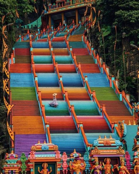 Stairway to a Hindu temple in Malaysia Kuala Lumpur, Rainbow, Travel, On Instagram, Instagram