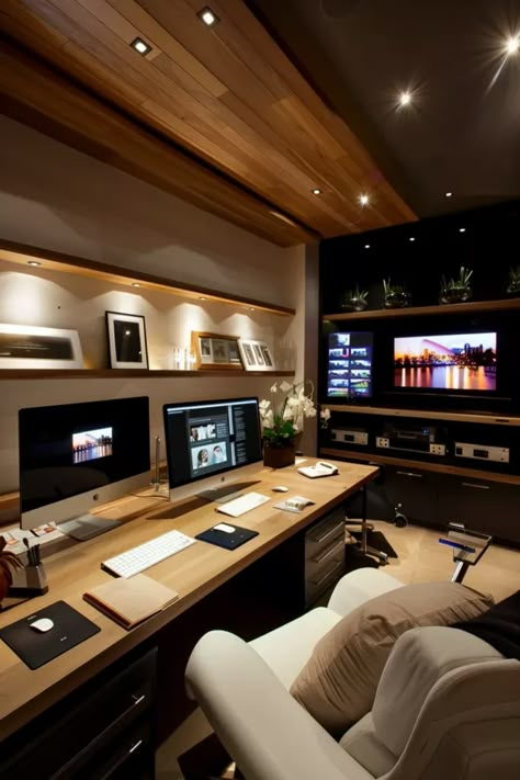 Home Studio Office Ideas, Workstation Office Workspace, Home Study Room Ideas, Workstation Room, Youtube Office, Workstation Design, Living Room Workspace, Home Studio Desk, Pc Room