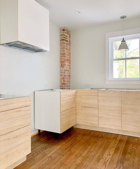 Young House Love | Things Are Getting Homier At The Duplex! | https://www.younghouselove.com Ash Kitchen Cabinets, Ikea Kitchen Lighting, Light Wood Kitchens, Light Wood Cabinets, Ikea Kitchen Design, Kitchen Cabinets And Countertops, Ikea Kitchen Cabinets, Dining Inspiration, Young House