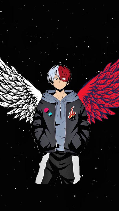 Half angel and Half devil wings on our shoto Angel And Devil Wallpaper, Half Angel Half Devil, Todoroki Wallpaper, Angel Y Diablo, Devil Wings, Demon Wings, Wings Wallpaper, Red And Black Wallpaper, Deadpool Comic