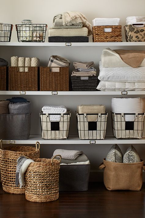 Get ready to host with amazing storage solutions at low prices. Diy Kast, Organizar Closet, Dorm Room Storage, Dark Living Rooms, Linen Cupboard, Linen Closet Organization, Hemma Diy, Ideas Para Organizar, Decor Baie