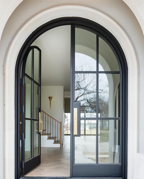 Arched Exterior Doors, Arched Entry Doors, Arched French Doors, Arched Front Door, Gray Interiors, French Front Doors, Porte In Ferro, Metal Front Door, Iron Front Door