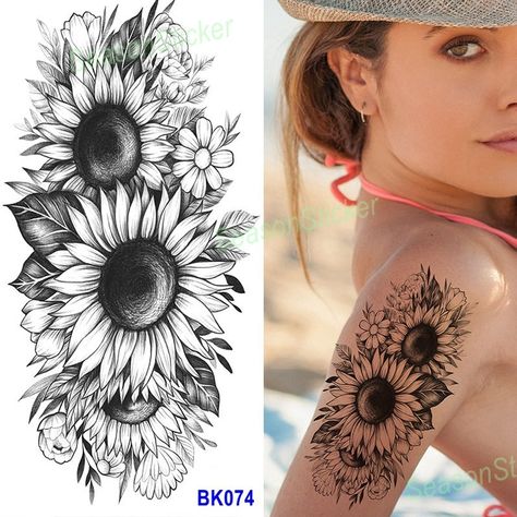 Kunst Tattoos, Sunflower Tattoos, Tattoo Cover, Sunflower Tattoo, Temporary Tattoo Stickers, Tattoo Sticker, Fake Tattoos, Creative Tattoos, Rose Tattoos