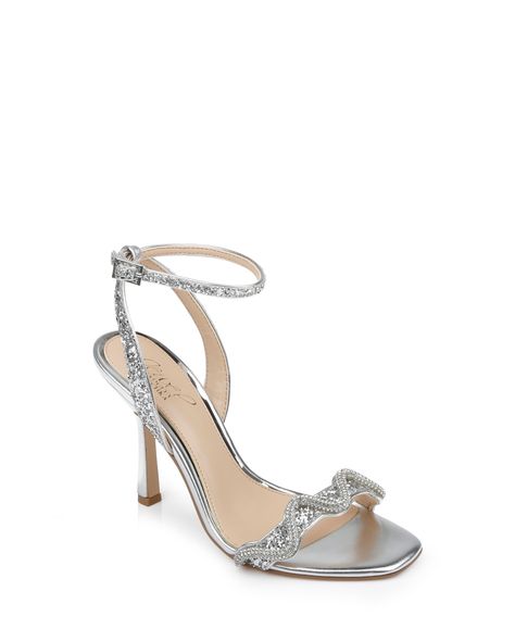 in stock Jewel Badgley Mischka, White Sandals Heels, Sandal Online, Evening Sandals, Strap Sandals Women, Dress Sandals, Badgley Mischka, Ankle Strap Sandals, Strap Sandals